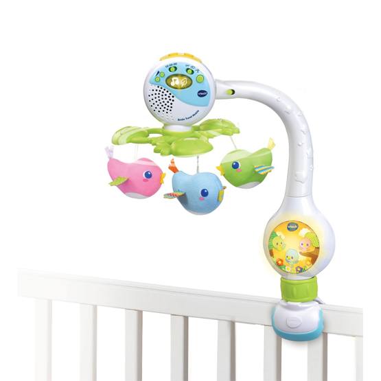 VTech Birdie Travel Mobile – Giocattolo Musicale Per Neonati Con Luci, 4 Canzoni E 40 Melodie, Sensore Vocale, Telecomando E Timer, Attacco A Passeggino E Culla